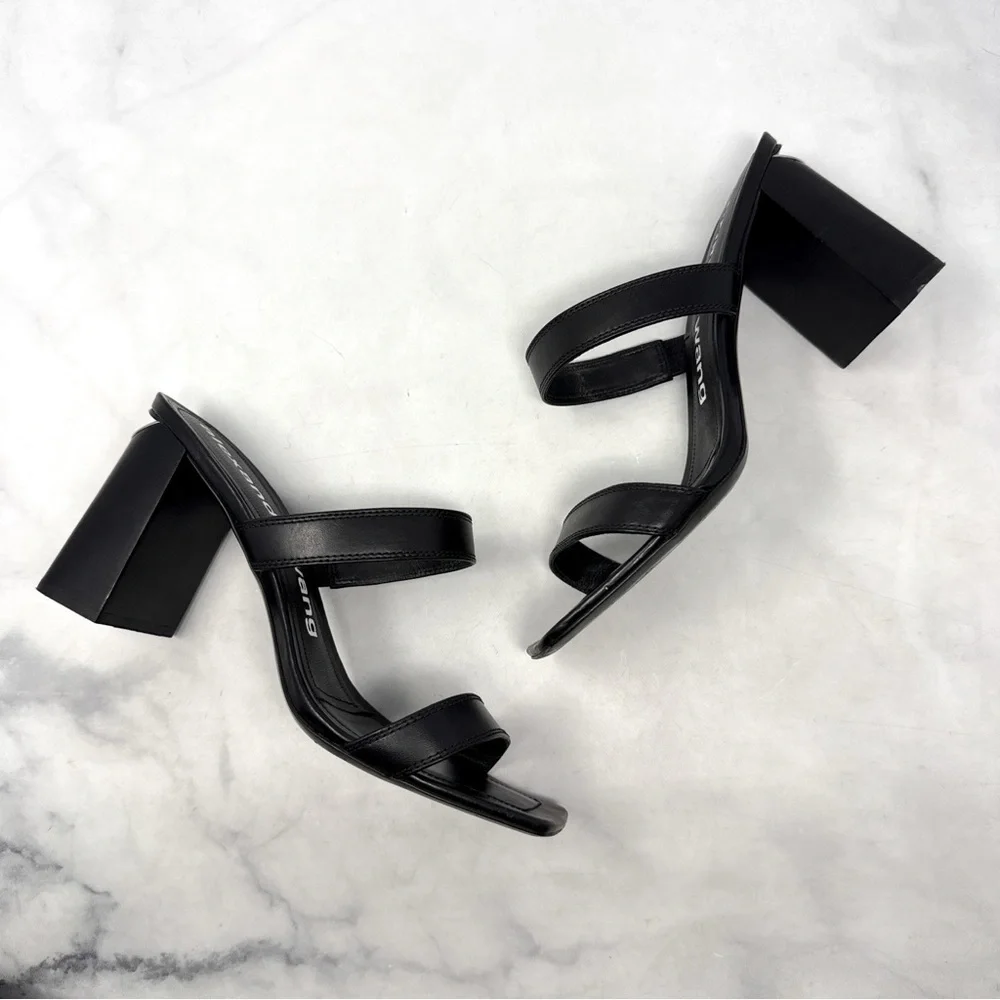 Alexander Wang Hayden Leather Square Toe Minimalist Slide Mule Sandal Heel Black